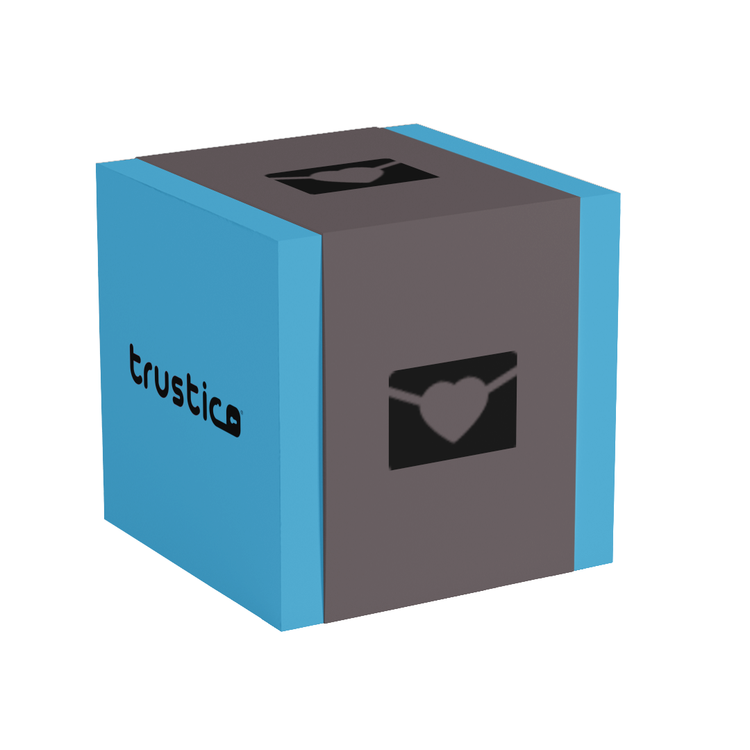 A blue and gray cube displays a heart-in-envelope icon and the words 'Sectigo® S/MIME Organization Validated' with a padlock, representing email security by Sectigo CA, set on a white background.